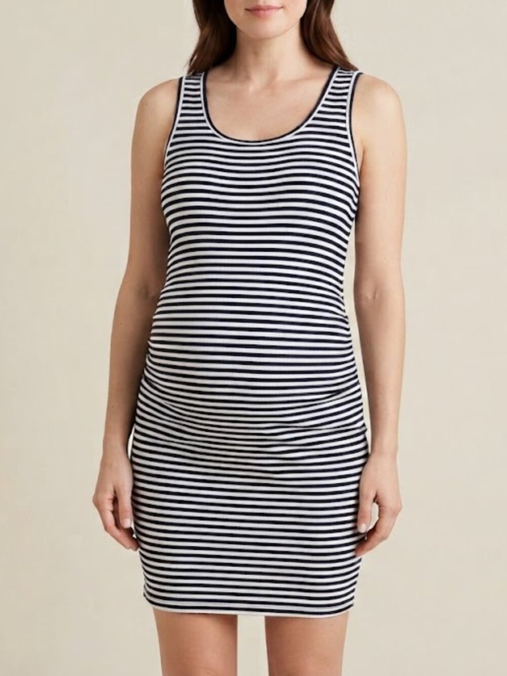 Maternity Navy & White Striped Midi Tank Dress